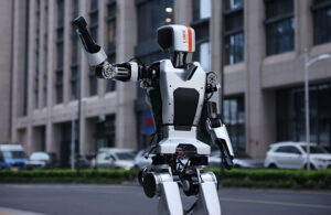 LimX Dynamics CL-1 Humanoid Robot outside waving.