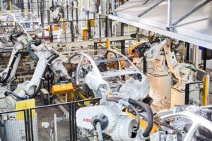 ABB industrial robots helping build electric vehicles.