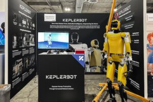 Kepler Forerunner humanoid robot at work at CES 2024.