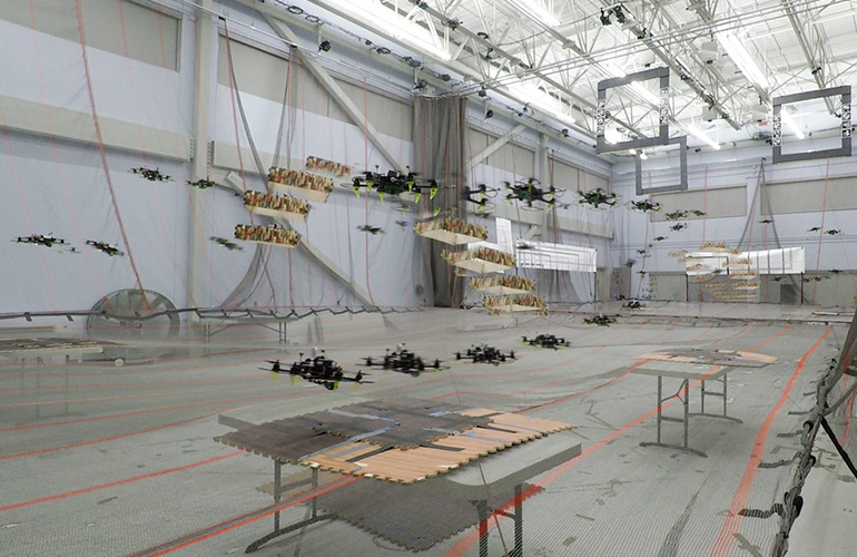 Drones in a warehouse. 