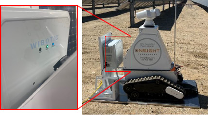 Wireless charging: OnSight's UGV, fitted with an onboard charger, approaches a WiBotic transmitter.